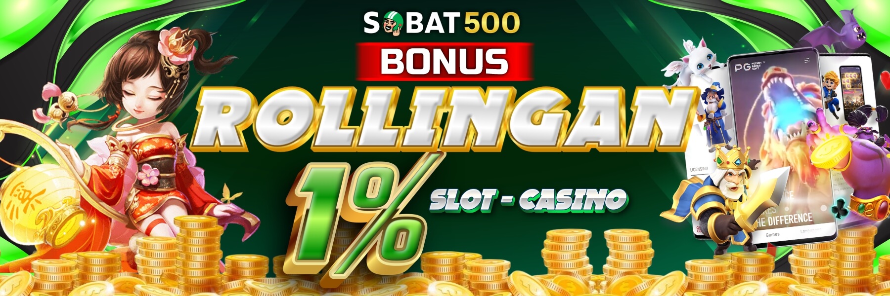 BONUS ROLLINGAN SLOT & CASINO 1%
